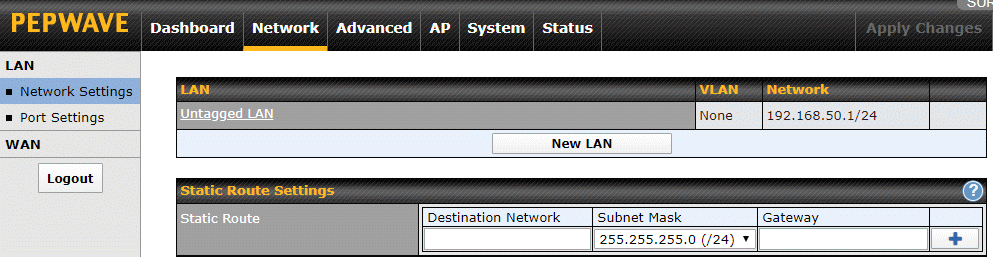 Create new VLANs at Network -> Network Settings