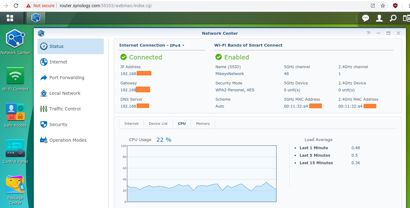 Synology RT2600ac router status